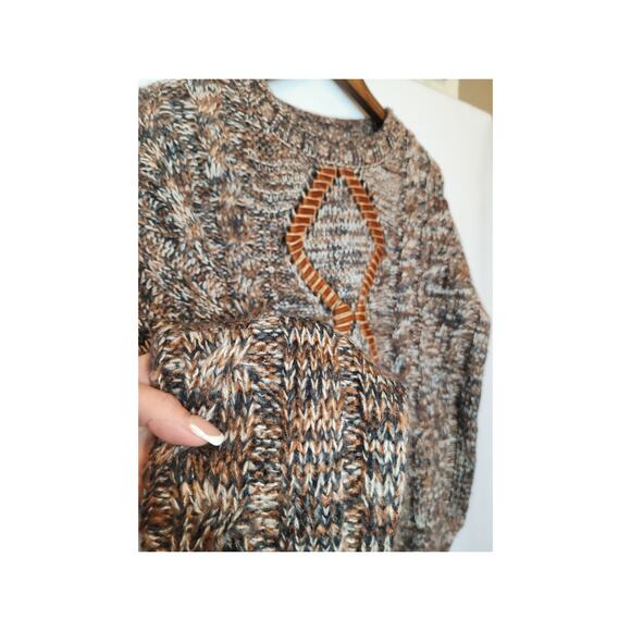 GeeGee Vintage Marled Knit Sweater Brown Black Cream Medium - Picture 6 of 8